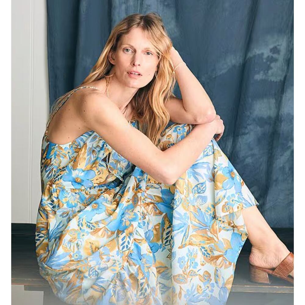 Faherty Sun Chaser Maxi Floral Tier Dress | sz M, Paradise Blossom Blue NEW $328 - Picture 1 of 6
